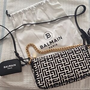 BalmainBArmy Monogram Canvas Chain PouchIvoire Noir